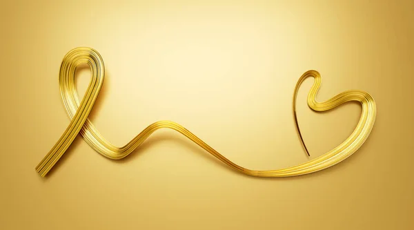 Gold ribbon as symbol of childhood cancer awareness Heart made with Golden ribbon 3d illustration