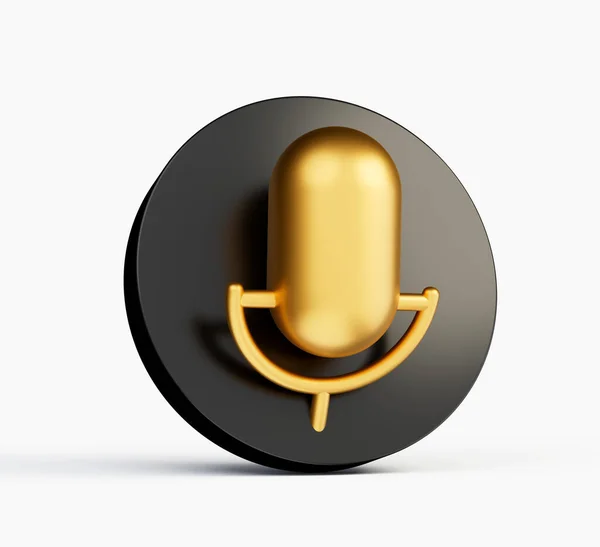Golden microphone, mic live studio recording and broadcasting. Music award or sound 3d illustration