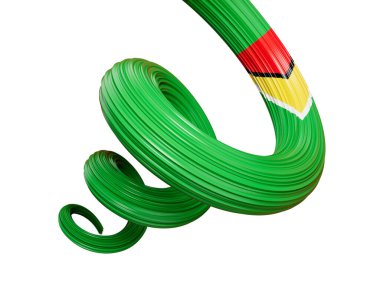 Guyana bayrağı, beyaz arkaplanda 3D resim