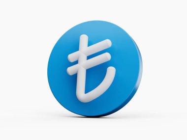 Beyaz lira sembollü mavi sikke. Türk Para Birimi İşareti. 3D Tasarım Bozuklukları. 3d illüstrasyon