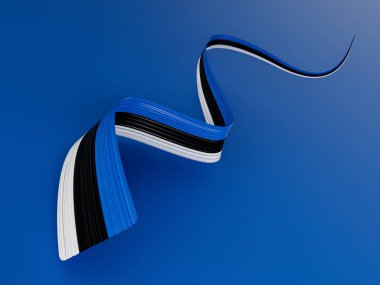 Estonya bayrağı, mavi arkaplanda 3d illüstrasyon