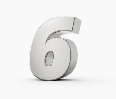 Gümüş 3D 6 numara. İzole edilmiş beyaz arkaplan 3d illüstrasyon