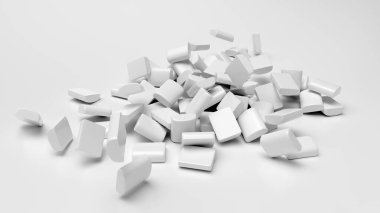 Çikolata parçalı çikolata parçacıkları veya çikolata parçalı arka plan 3 boyutlu illüstrasyon