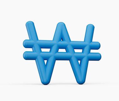 Mavi Güney Kore Won sembolü, Güney Kore 'nin resmi para birimi. 3d illüstrasyon