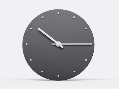 Simple clock gray 10 15 Ten Fifteen o clock. Modern Minimal Clock. 3D illustration Fifteen past ten