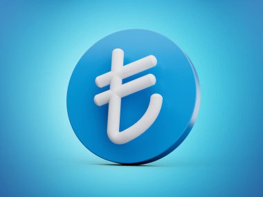 Beyaz lira sembollü mavi sikke. Türk Para Birimi İşareti. 3D Tasarım Bozuklukları. 3d illüstrasyon