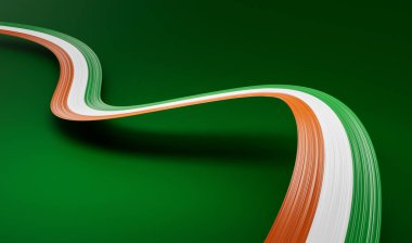 İrlanda bayrağıyla kurdele ya da bayrak sallamak. Bağımsızlık Günü için şablon 3D illüstrasyon