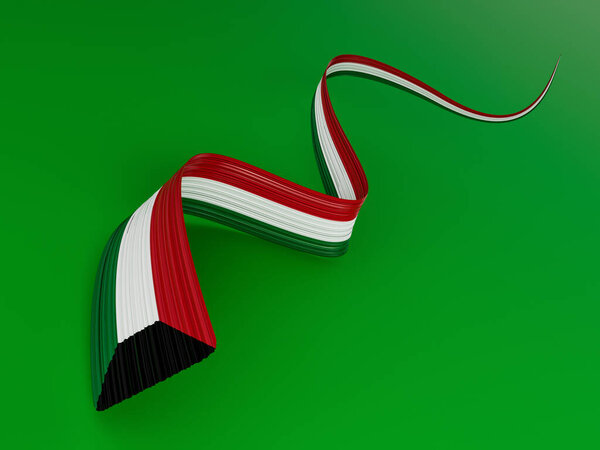 Kuwait flag, 3d illustration on a Green background