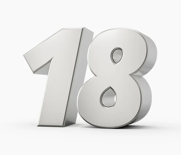 stock image Silver 3d numbers 18 eighteen. Isolated white background 3d illustration