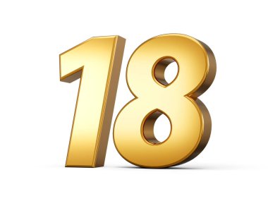 Altın metalik 18 numara, beyaz arkaplan 3D resim
