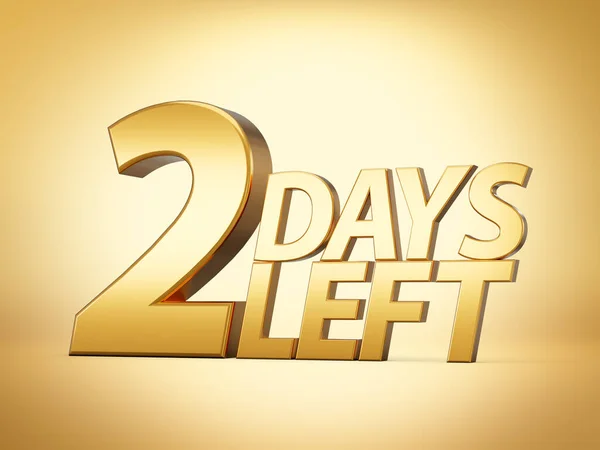 Gold shiny 3d 2 days left, Two days left 3d gold text isolated on golden background, 3d illustration