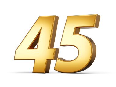 Golden metallic Number 45 forty five, White background 3d illustration