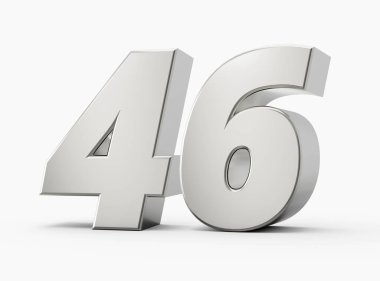 Silver 3d numbers 46 forty six. Isolated white background 3d illustration