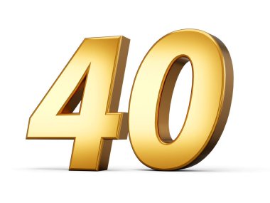 Altın metalik numara 40, beyaz arkaplan 3D resim