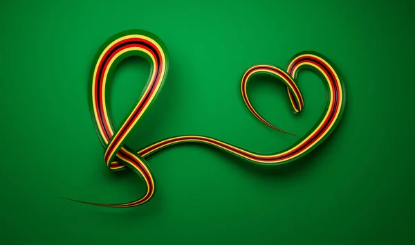 Zimbabwean Flag Heart Shaped Wavy Ribbon Illustration — Stock Photo, Image