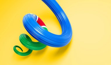 Namibya Ülkesinin 3d Bayrağı, Sarı Arkaplanda Namibya 'nın 3d Spiral Parlak Kurdelesi, 3d illüstrasyon