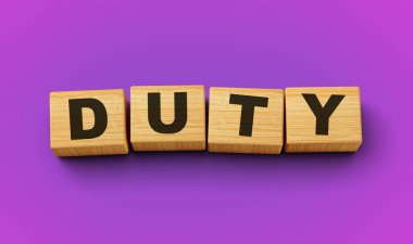 Tahta bloklar üzerine görev metni Mor Arkaplan 'da tecrit edildi, 3d illüstrasyon