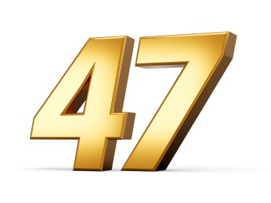 Altın metalik numara 47 47, beyaz arkaplan 3D resim