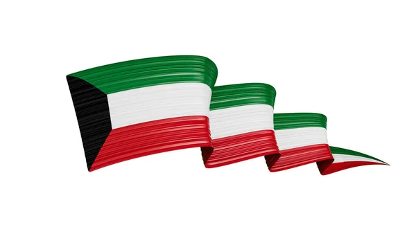 Flag Kuwait Country Shiny Wavy Flag Ribbon Isolated White Background — Stock Photo, Image