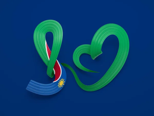 Flag Namibia Country Wavy Heart Shaped Awareness Ribbon Yellow Background — 图库照片