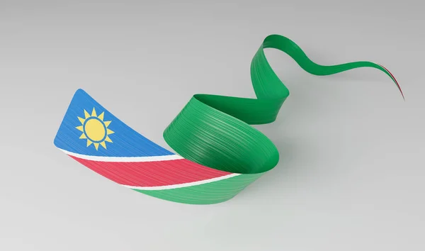 3d Flag of Namibia Country, 3d Wavy Ribbon Flag of Namibia on White Background, 3d illustration