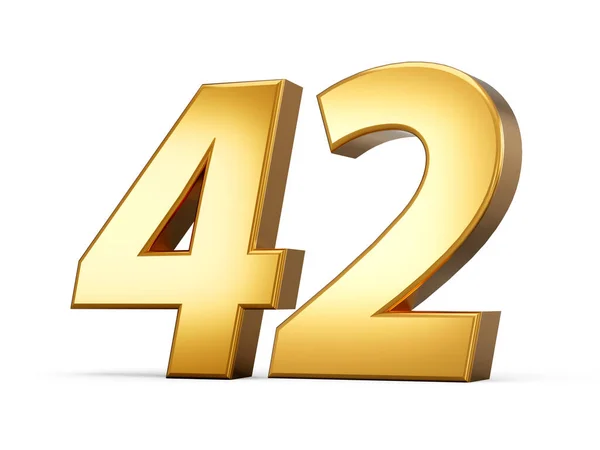 黄金の金属番号42 白の背景3Dイラスト — ストック写真