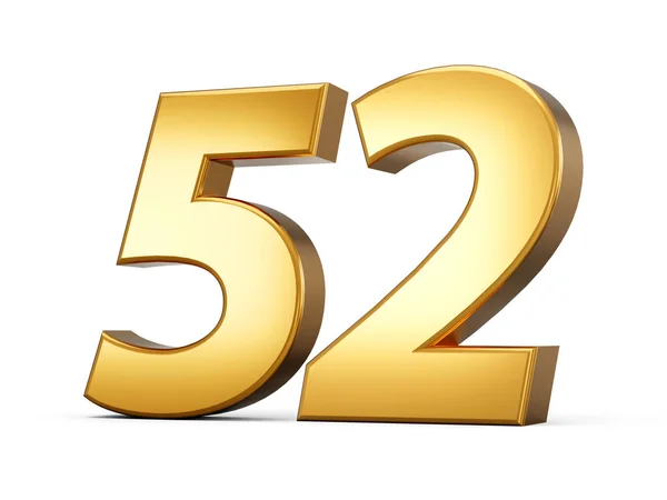 Golden Metallic Number Fifty Two White Background Illustration — Stock Photo, Image