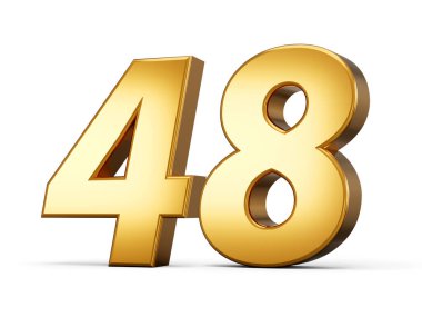 Golden metallic Number 48 forty eight, White background 3d illustration clipart