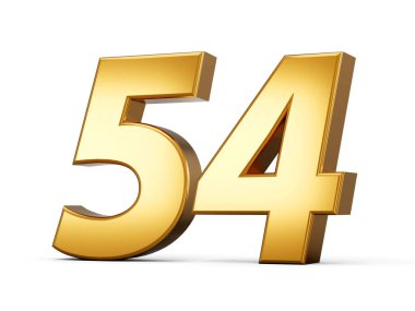 Altın metalik numara 54 54, beyaz arkaplan 3 boyutlu resim