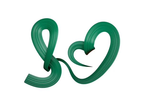 Flag Bangladesh Heart Shaped Green Wavy Awareness Ribbon White Background — стокове фото