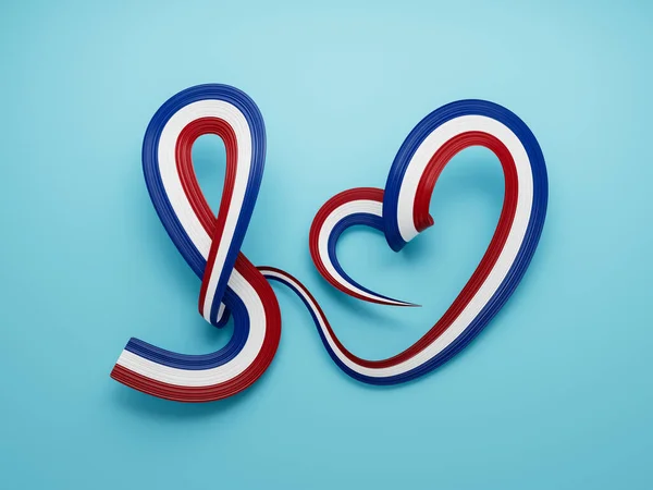 Flag Netherlands Heart Shaped Wavy Awareness Ribbon Flag Blue Background — стокове фото