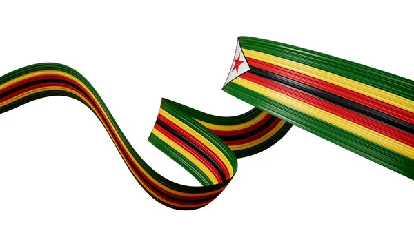 Flaga Zimbabwe Błyszcząca Flaga Wstążka Gwiazdą Białym Tle Ilustracja — Zdjęcie stockowe