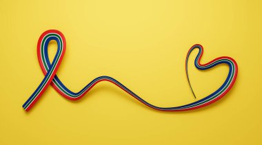 3D Güney Afrika Kalp Şekli Parlak Dalgalı Farkındalık Kurdelesi Sarı Arkaplanda, 3D Görüntü