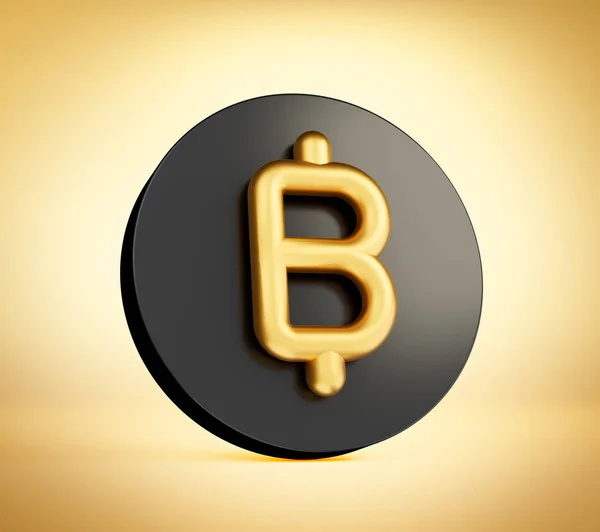 Simple Golden Baht Simple Black Coin Icon Isolated Golden Background — стокове фото