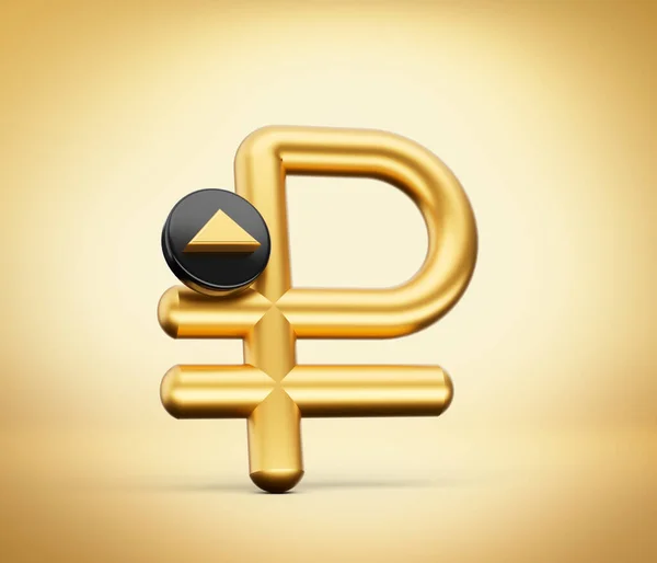 Gold Shiny Russian Ruble Symbol Increase Icon Golden Background — стокове фото