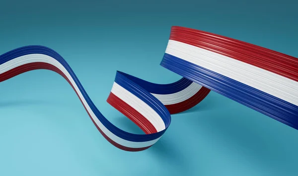 3d Flag Of Netherlands 3d Wavy Shiny Netherlands Ribbon Isolated On Blue Background, 3d illustration
