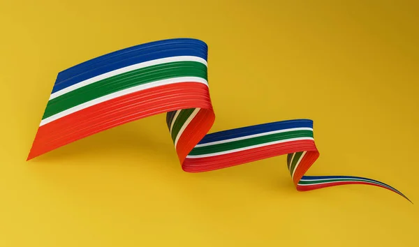 3d Flag Of South Africa, 3d Waving Ribbon Flag Of South Africa On Yellow Background, 3d illustration
