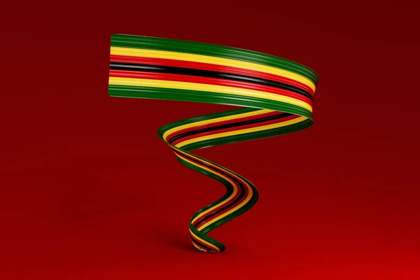 Flag Zimbabwe Country Shiny Wavy Flag Ribbon Isolated Red Background — 스톡 사진