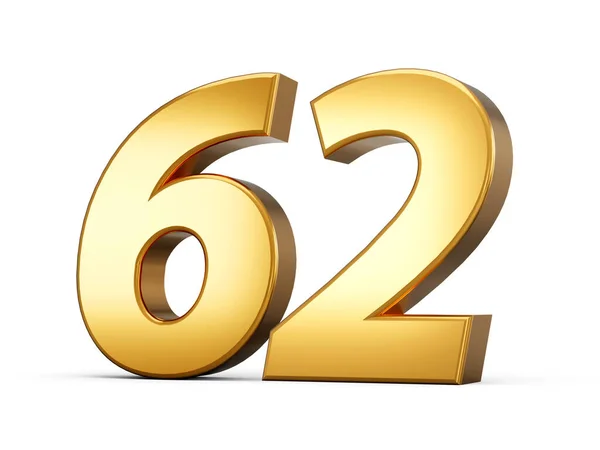 黄金の金属番号62 白の背景3Dイラスト — ストック写真