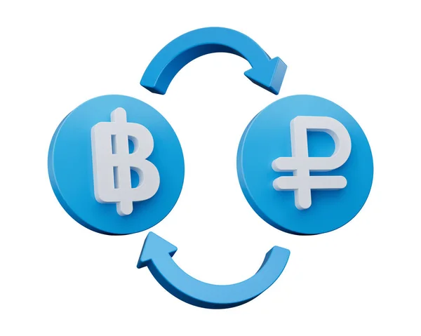 White Baht Ruble Symbol Rounded Blue Icons Money Exchange Arrows — стокове фото