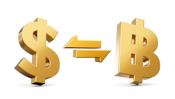 Currency exchange Dollar and Baht gold coin money sign or symbol financial concept 3D illustration