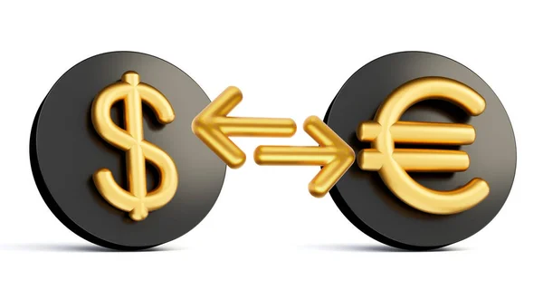 2本の矢で黒のアイコンの上に米ドルとユーロ記号 為替レートの3Dイラスト — ストック写真