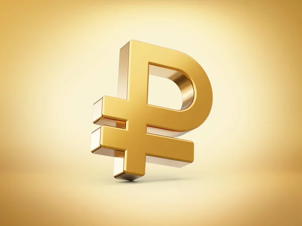 Dourado Brilhante Russo Rublo Moeda Ícone Dourado Rublo Fundo Dourado — Fotografia de Stock