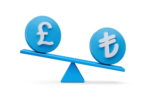White Lira Pound Symbol Rounded Blue Icons Balance Weight Seesaw — 스톡 사진