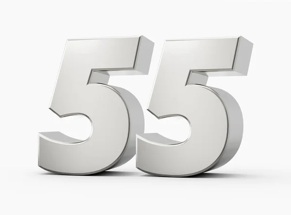 Prata Números Cinquenta Cinco Isolado Fundo Branco Ilustração — Fotografia de Stock