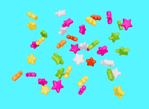 Kleurrijke Star Cake Sprinkles Vallen Blauwe Achtergrond Illustratie — Stockfoto