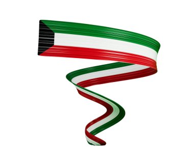 Kuveyt 'in 3d Bayrağı Parlak Dalgalı 3d Bayrak Kurdelesi Beyaz Arkaplanda İzole Edildi 3d