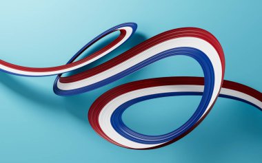 Hollanda 'nın 3d Bayrağı 3d Hollanda' nın Dalgalanan Kurdelesi Mavi Arkaplanda, 3d illüstrasyon