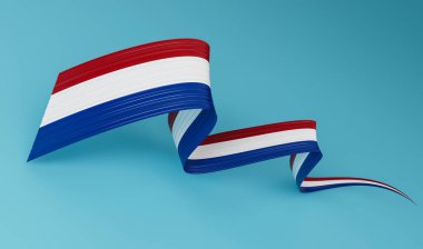 3d Hollanda Bayrağı 3d Dalgalı Parlak Bayraklı Bayrak Mavi Arkaplanda İzole Edildi, 3d Görüntü
