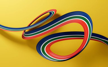 3D Güney Afrika Bayrağı, 3D Dalgalanan Kurdele Bayrağı Sarı Arkaplanda İzole Edildi, 3D Görüntü